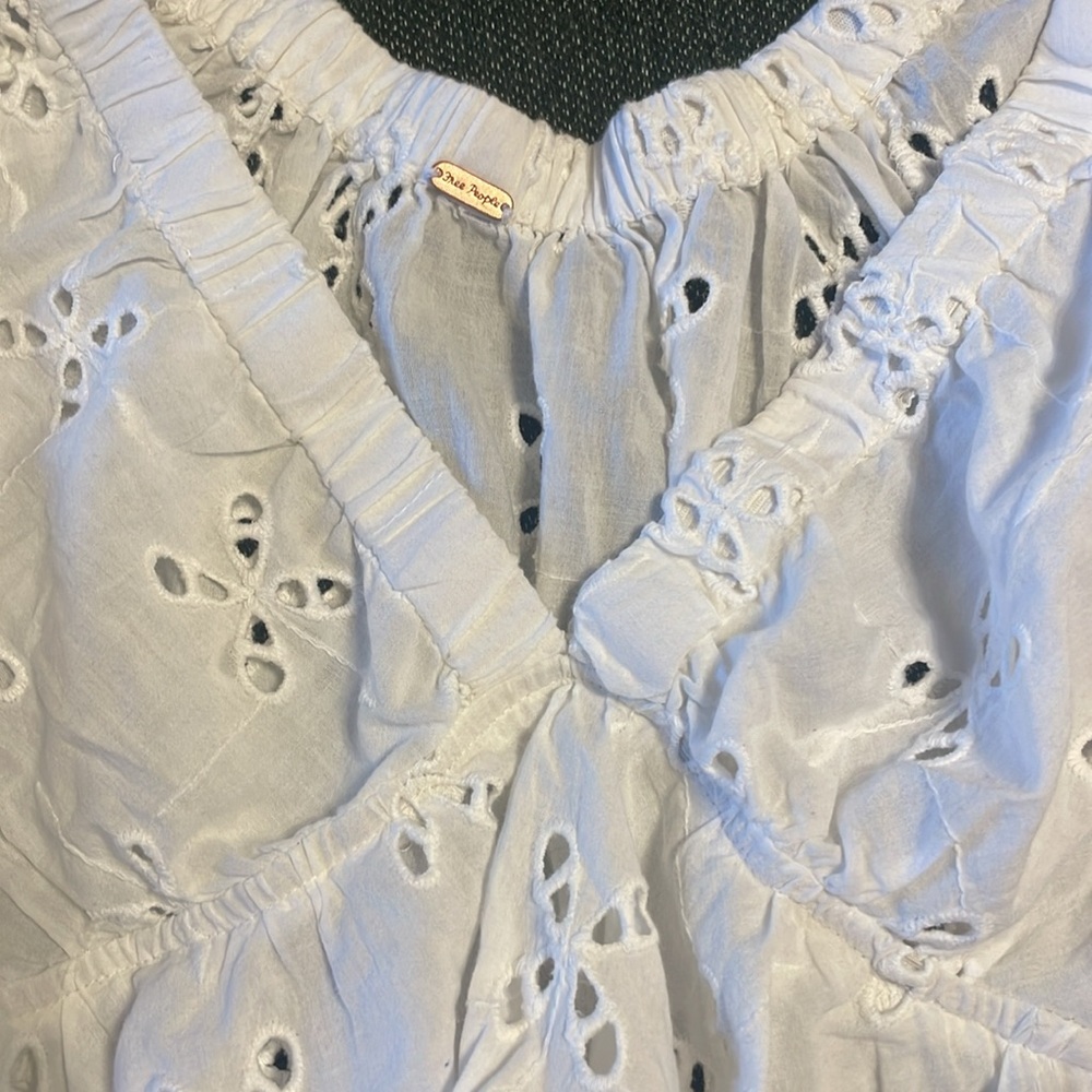 Free People White Ruffled Crop Blouse - Picture 6 of 7